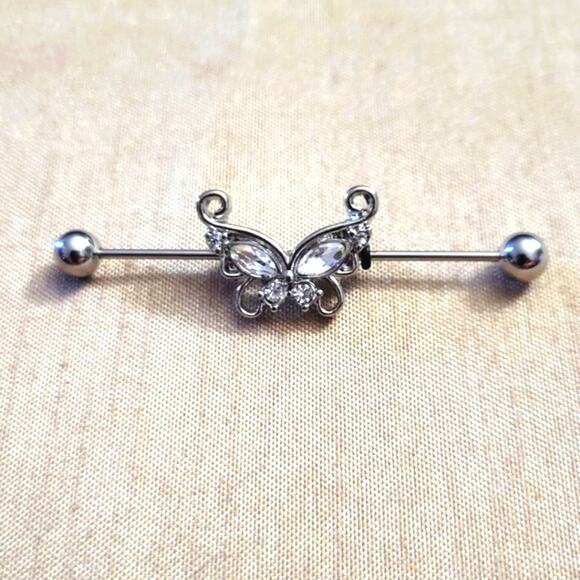 Stainless steel crystal butterfly industrial ear piercing - Picture 1 of 3